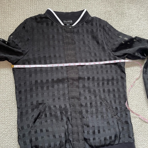 Long Tall Sally Black Checkered and Sheer Bomber Jacket - Picture 6 of 9